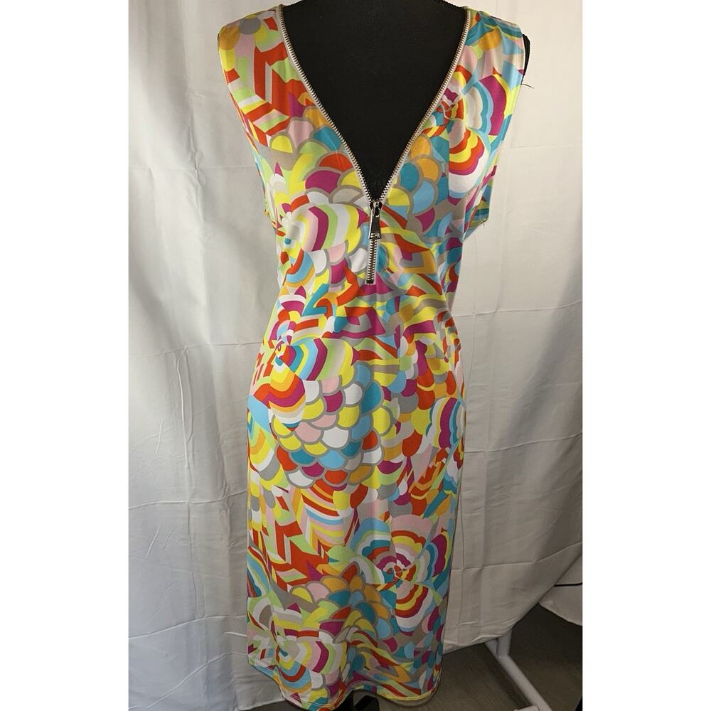 Philosophy Women's Colorful Abstract Dress Size XL Sleeveless Zip V-Neck